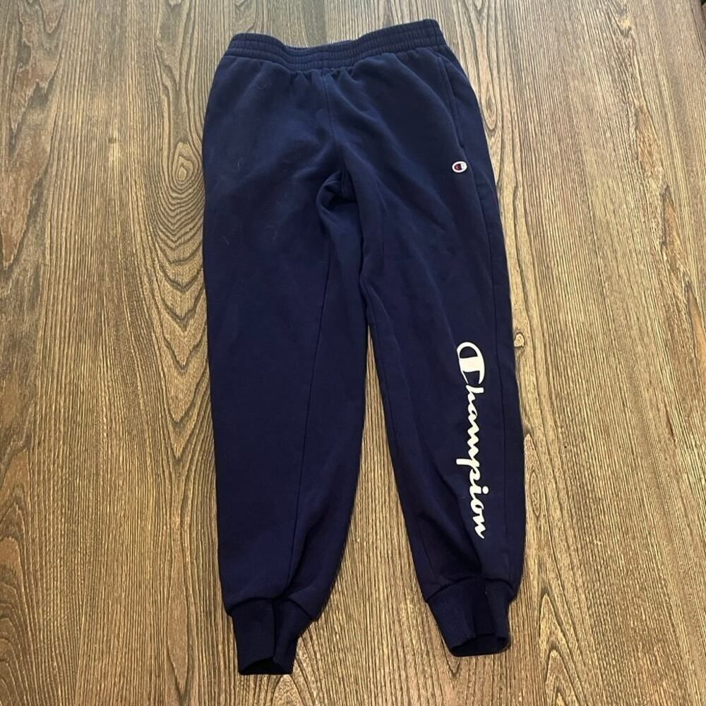 Champion Youth Boys Jogger Pants Elastic Waist Logo Print Navy Blue Size L 10/12